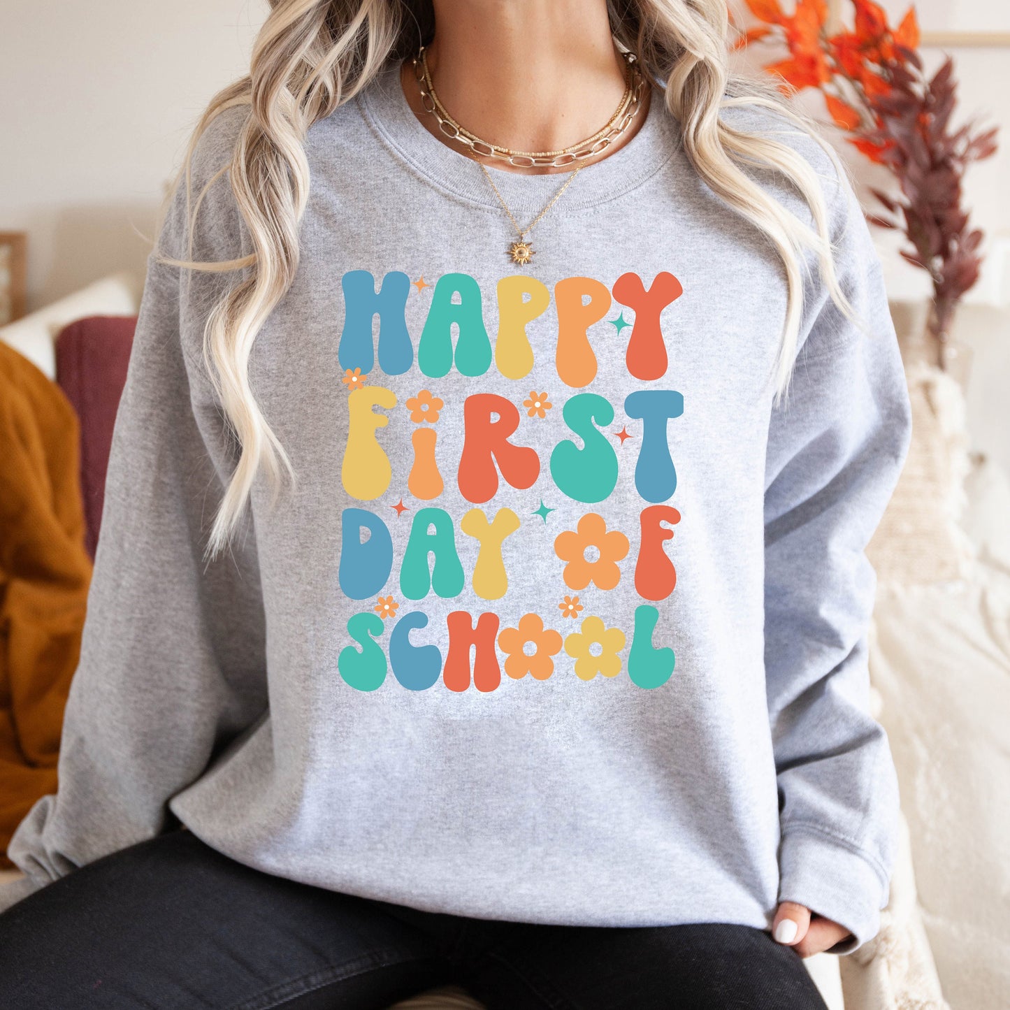 First Day of School Teacher Sweatshirt, Back to School Teacher Crewneck, Happy 1st Day of School Sweater