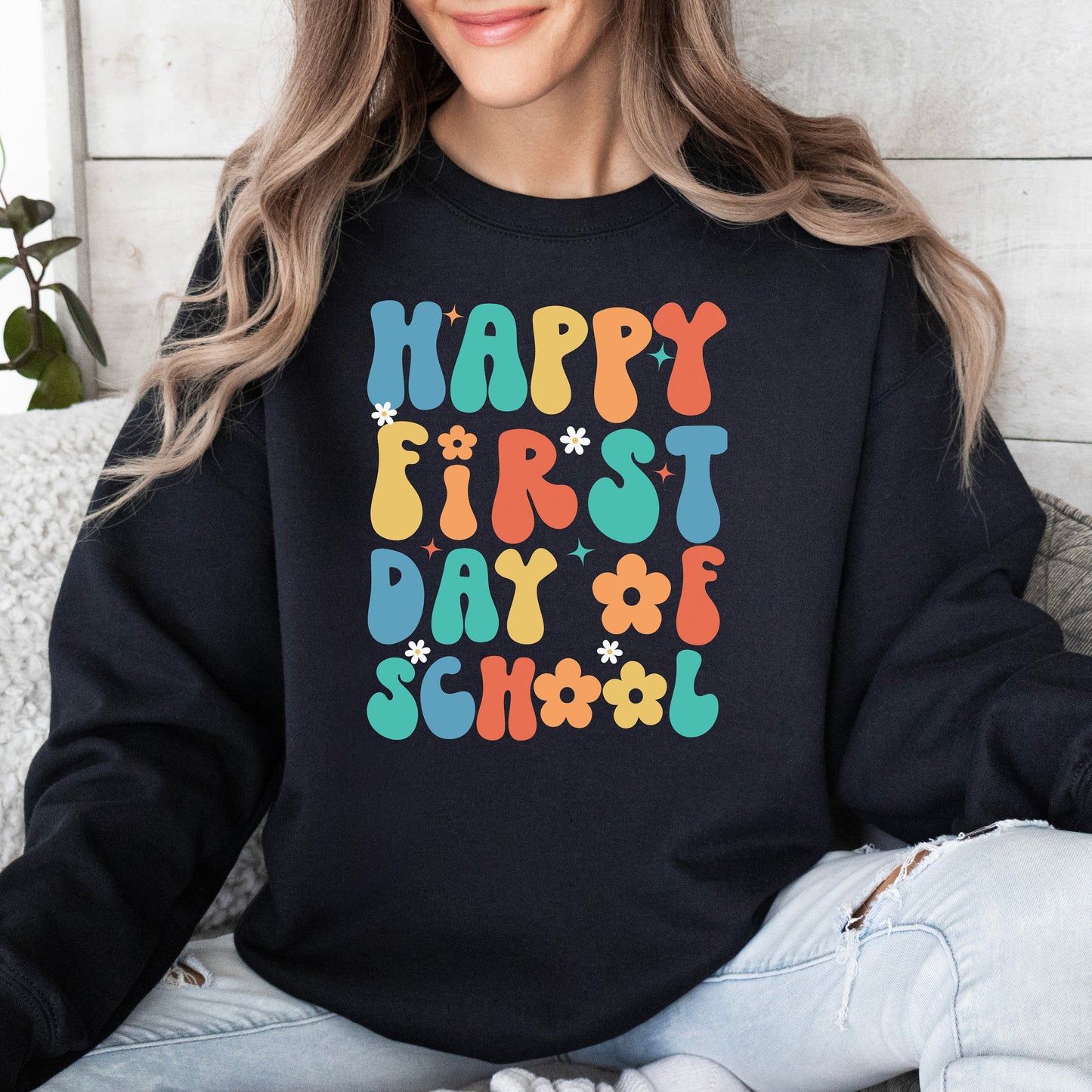 First Day of School Teacher Sweatshirt, Back to School Teacher Crewneck, Happy 1st Day of School Sweater