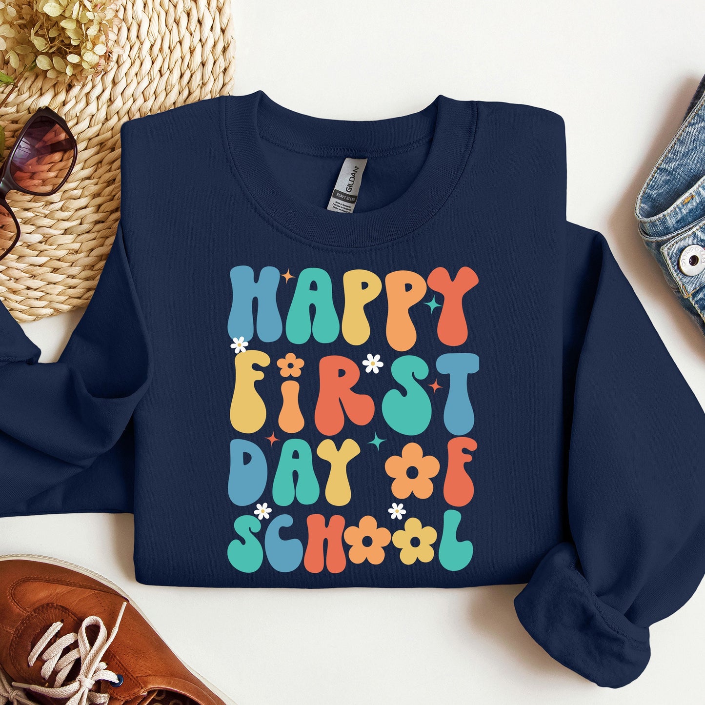 First Day of School Teacher Sweatshirt, Back to School Teacher Crewneck, Happy 1st Day of School Sweater