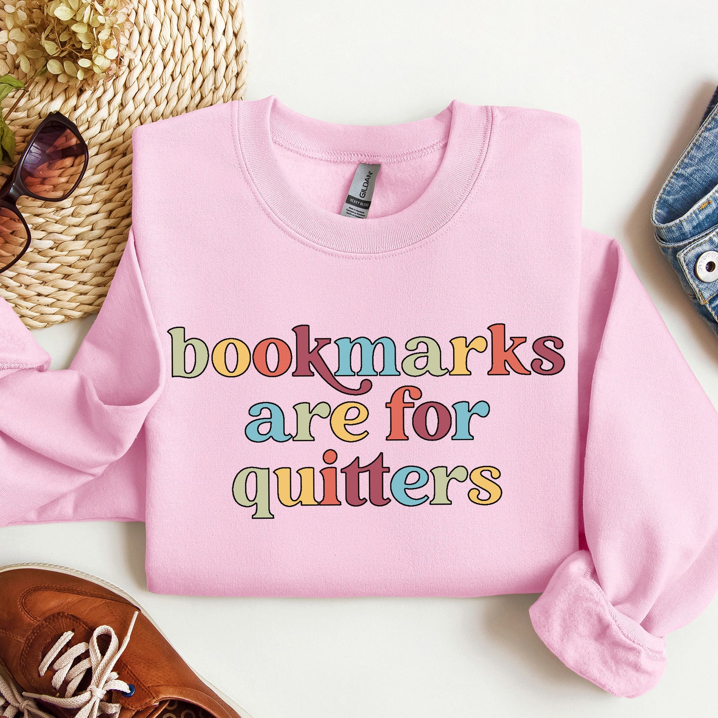 Bookmarks Are For Quitters Sweatshirt, Teacher Shirts, Gift for Book Lovers, Funny Librarian Crewneck