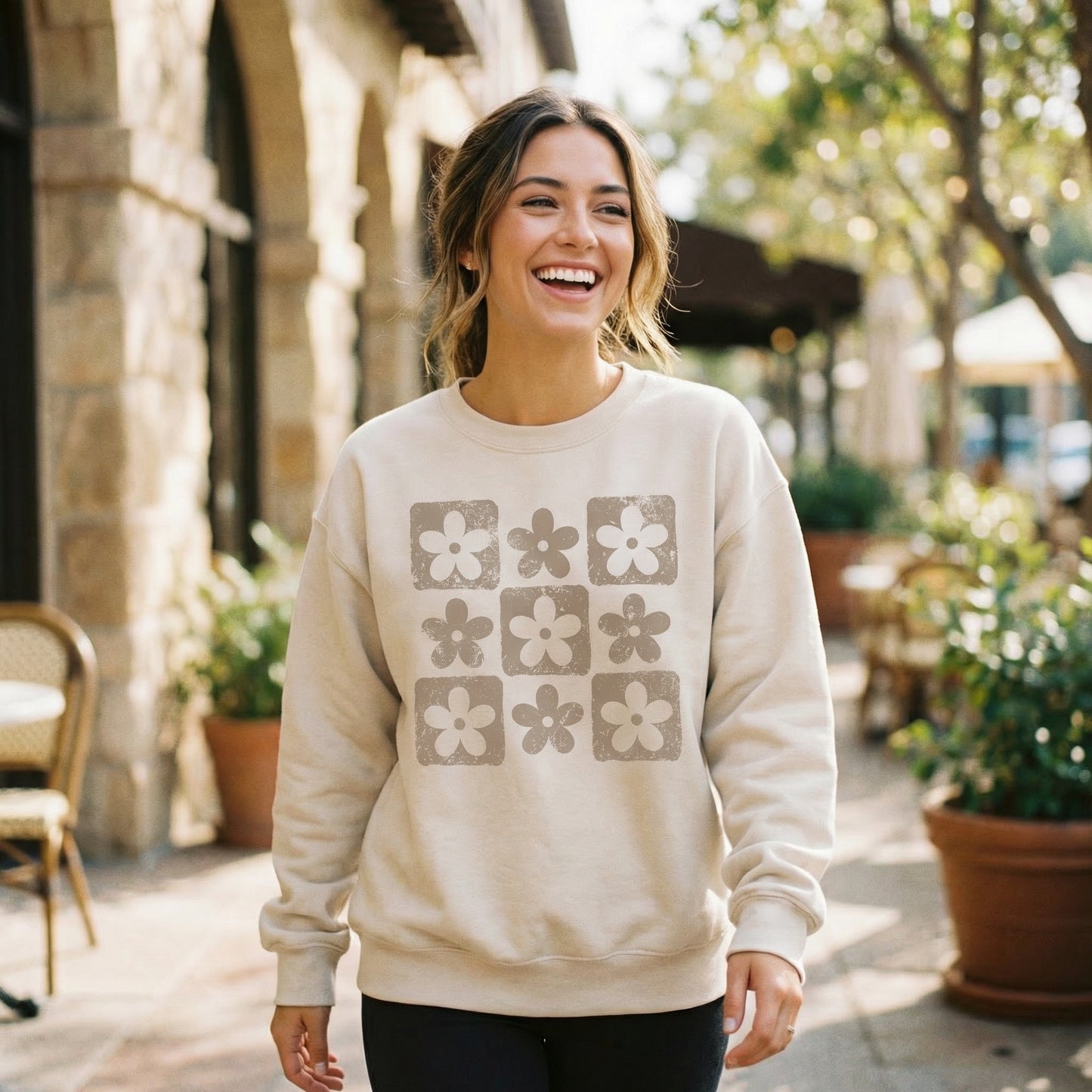 Retro Checkered Flowers Sweatshirt