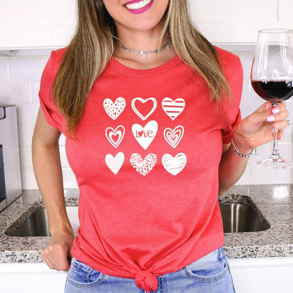 Womens Valentine Hearts Shirt, Cute Valentines TShirt, Retro Valentine Graphic Tee, Funny Love Sweatshirt, Valentine's Day Party Tee