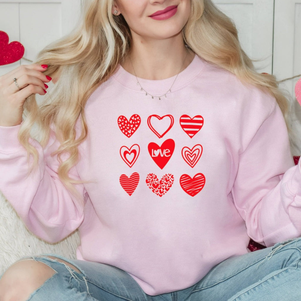 Womens Valentine Hearts Sweatshirt, Cute Valentines Sweatshirt, Retro Valentine Sweatshirt, Funny Love Sweater, Valentine Graphic Tee