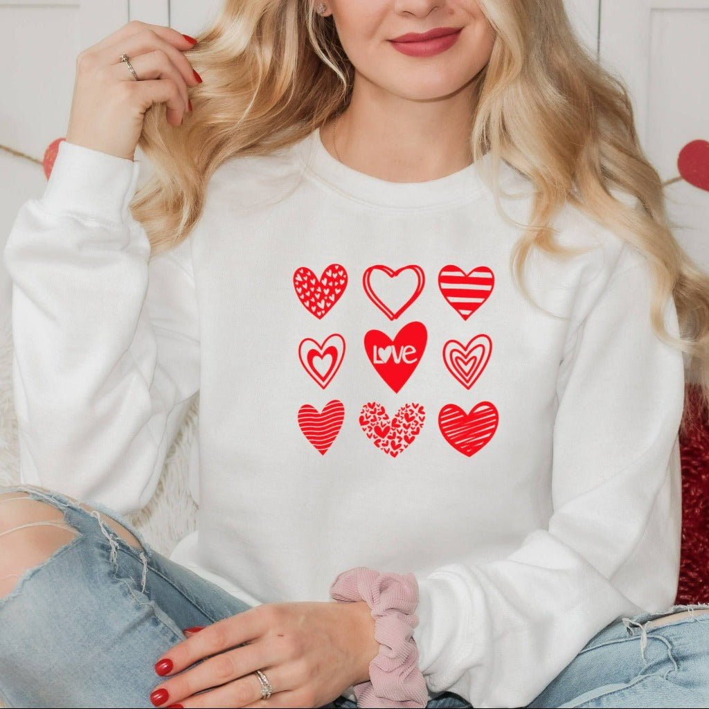 Womens Valentine Hearts Sweatshirt, Cute Valentines Sweatshirt, Retro Valentine Sweatshirt, Funny Love Sweater, Valentine Graphic Tee