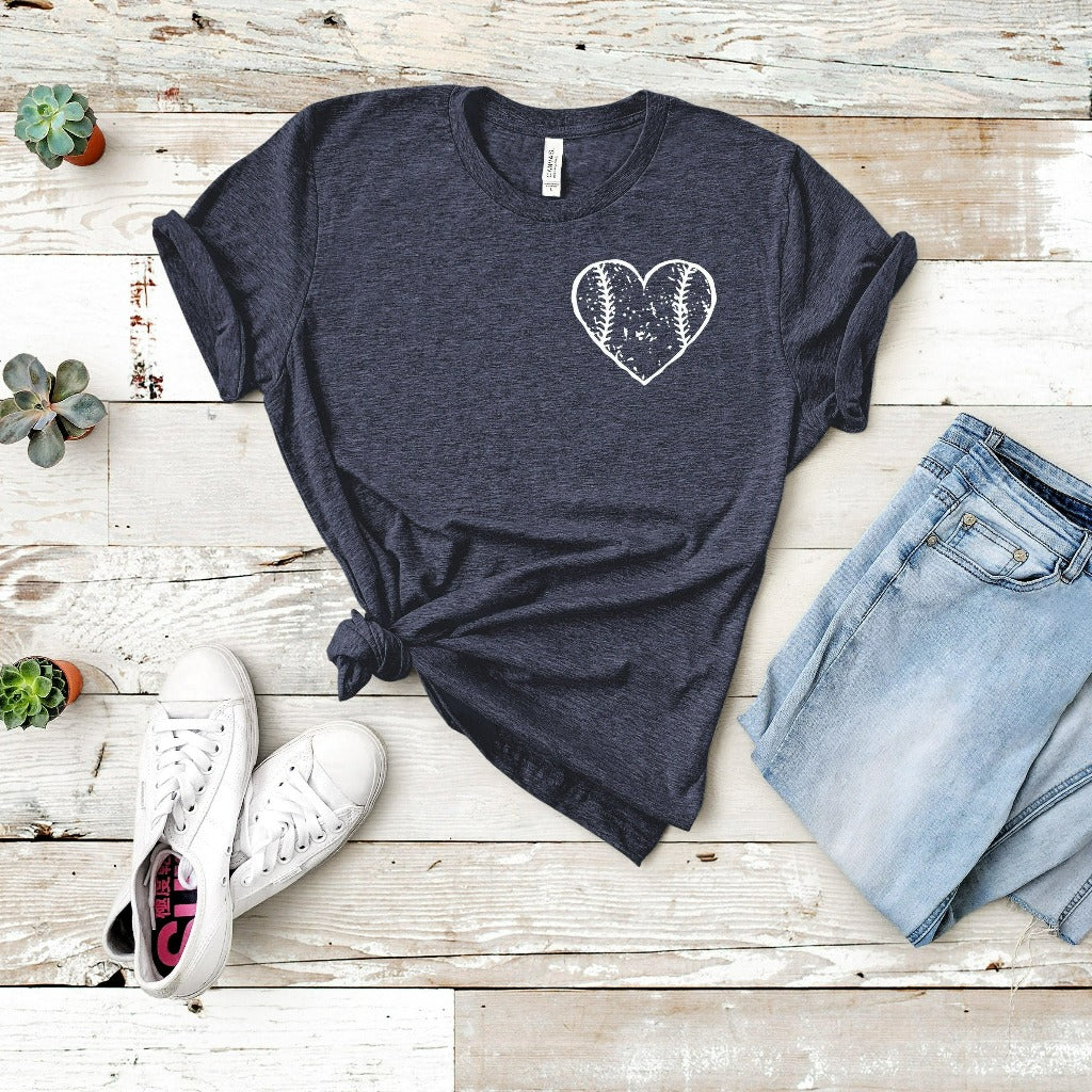 Signature T-ShirtZ Baseball Distressed Heart Shirt, Baseball Mom Tshirt, Baseball Fan Graphic Tee, Baseball Mom Gift - XL / Heather Olive