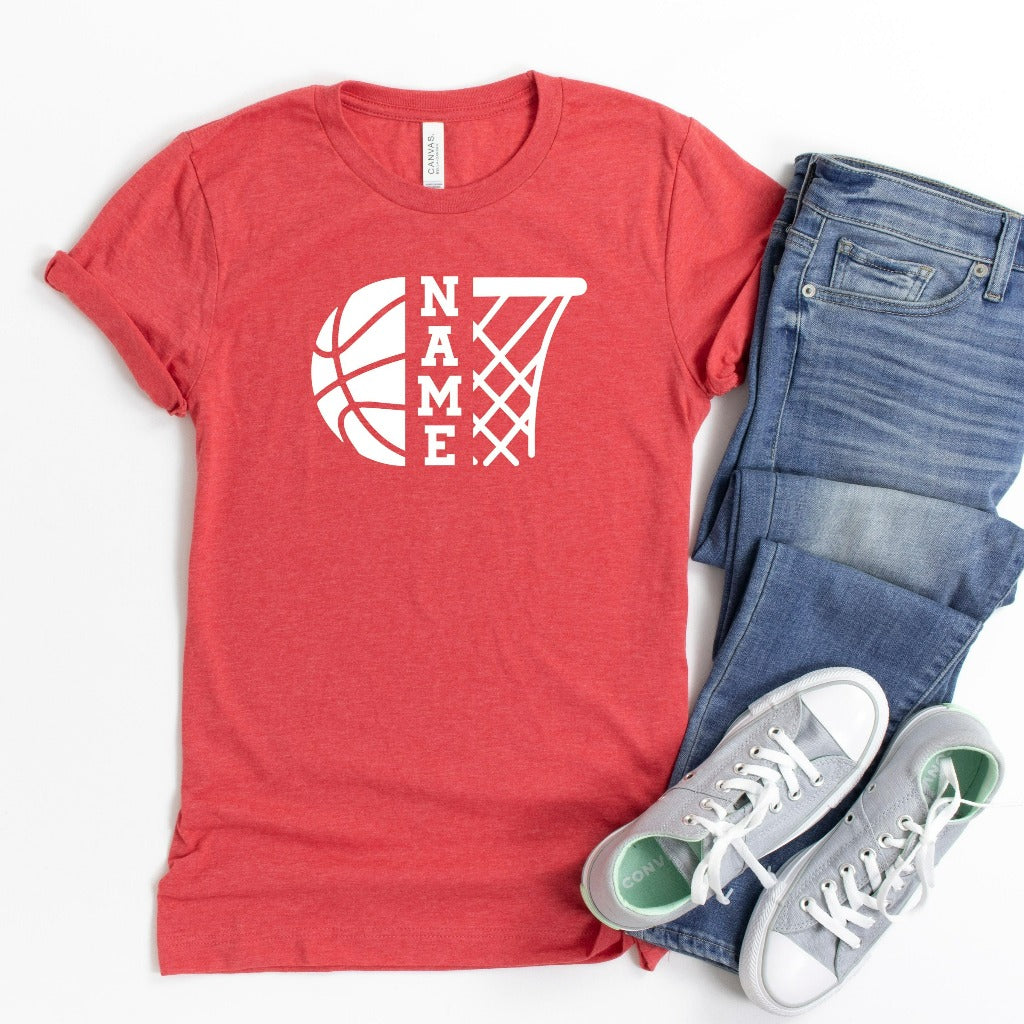personalized basketball name shirt, basketball mom shirt, basketball dad graphic tee, basketball fan shirt, basketball team shirts, matching basketball shirts, gift for basketball mom or dad