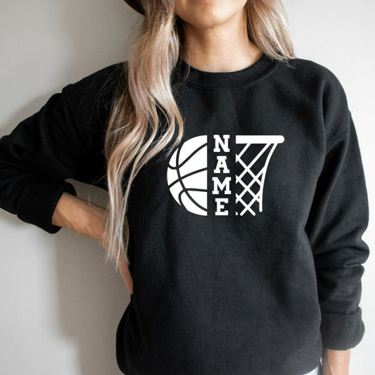 personalized basketball name crewneck sweatshirt, basketball mom shirt, basketball dad graphic tee, basketball fan shirt, basketball team shirts, matching basketball shirts, gift for basketball mom or dad