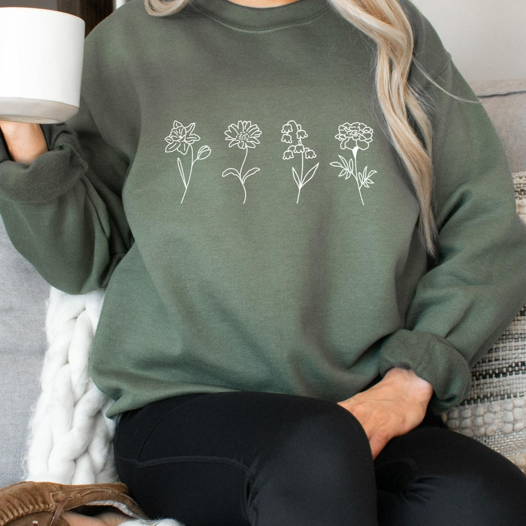 Birth Month Flower Sweatshirt, Sentimental Mother's Day Gift, Birthday or Christmas Gift for Mom