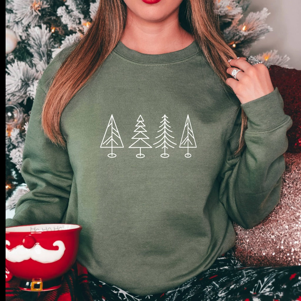 christmas trees crewneck sweatshirt, cute minimalist design christmas tree tshirt, christmas tree graphic tee, christmas party outfit, holiday shirts