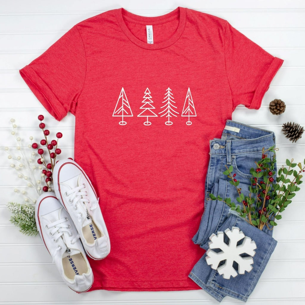 christmas trees shirt, cute minimalist design christmas tree tshirt, christmas tree graphic tee, christmas party outfit, holiday shirts