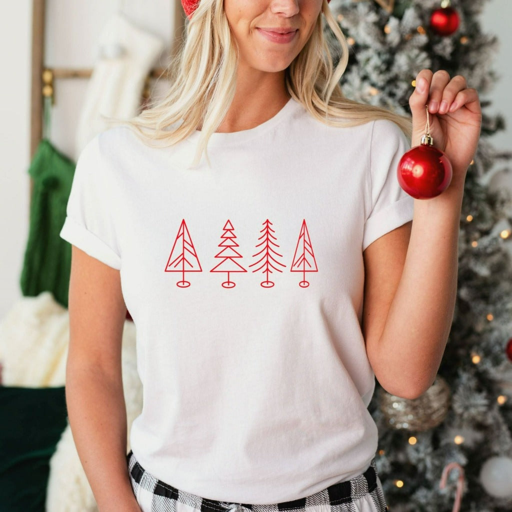 christmas trees shirt, cute minimalist design christmas tree tshirt, christmas tree graphic tee, christmas party outfit, holiday shirts