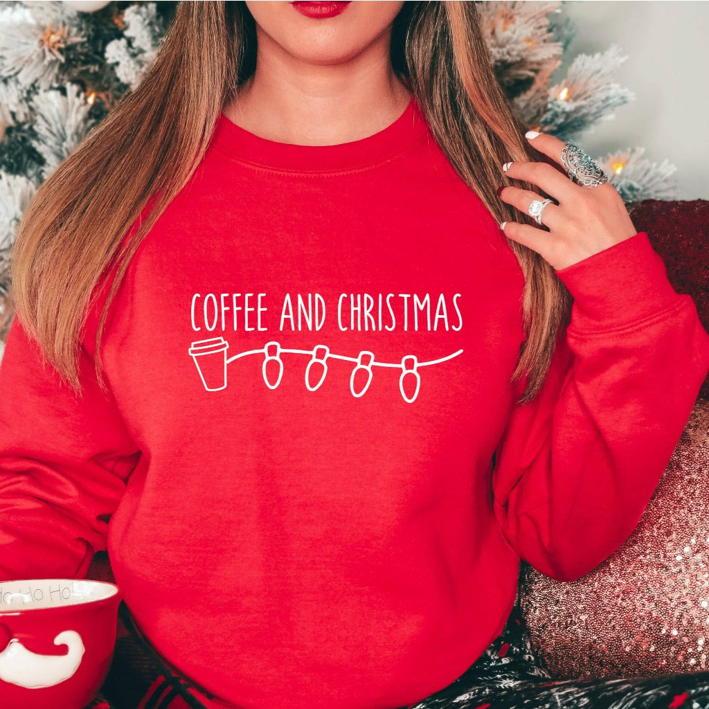 coffee and christmas crewneck sweatshirt, i run on coffee and christmas cheer, cute christmas tshirt for her, holiday shirts for mom