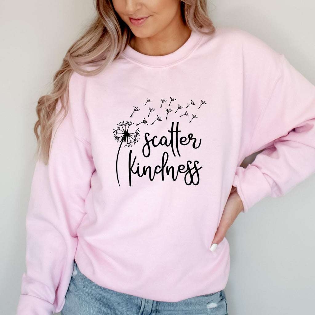 scatter kindness crewneck sweatshirt, dandelion graphic, be kind shirt