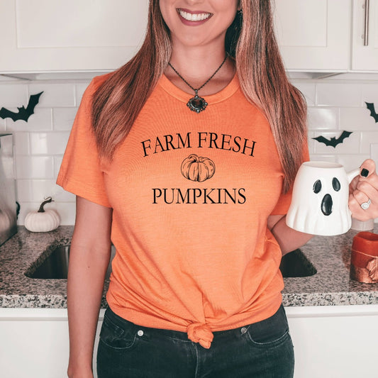 farm fresh pumpkins shirt, pumpkin graphic tee, halloween tshirt for her, halloween party costume shirts