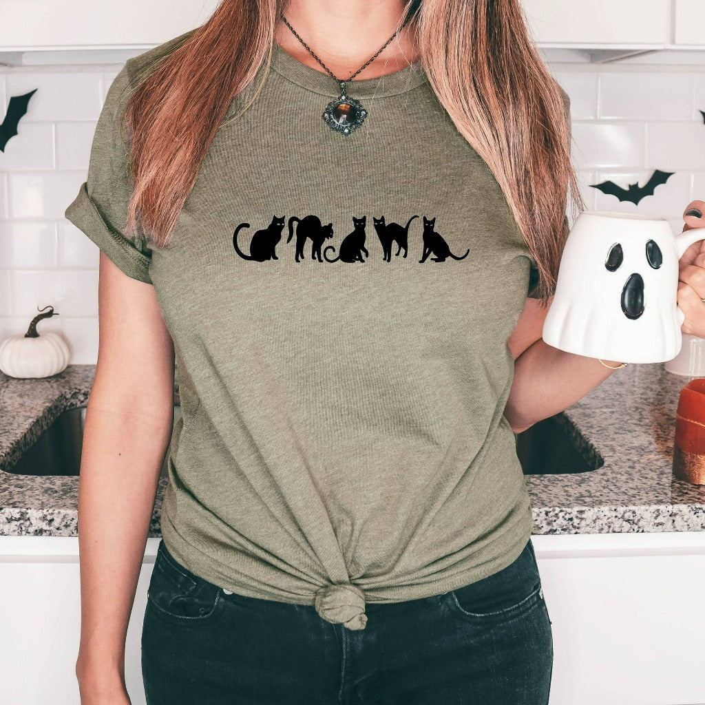 black cat halloween t shirt for her, cat graphic tee, cute halloween party costume shirt