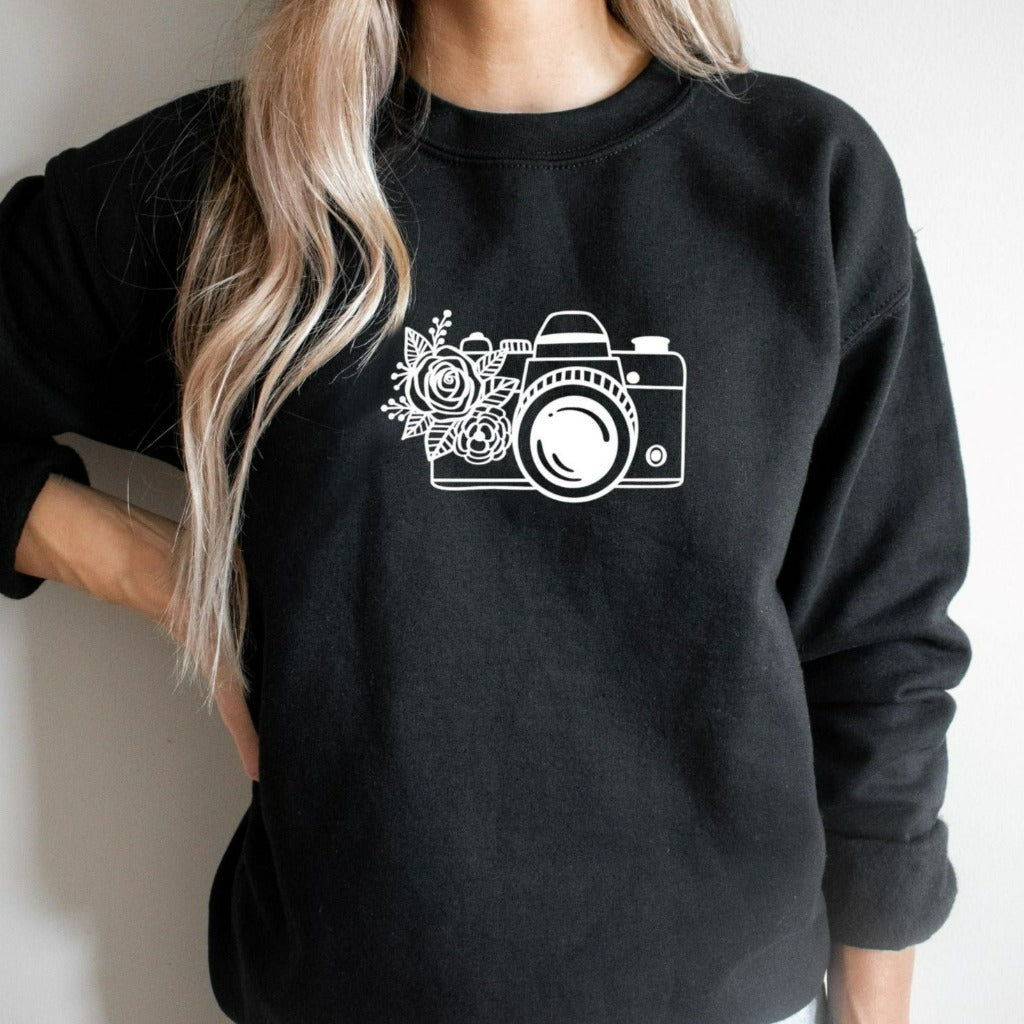 camera crewneck sweatshirt, cute photographers camera tshirt, camera graphic tee, gift for photographer, wedding photographer gift
