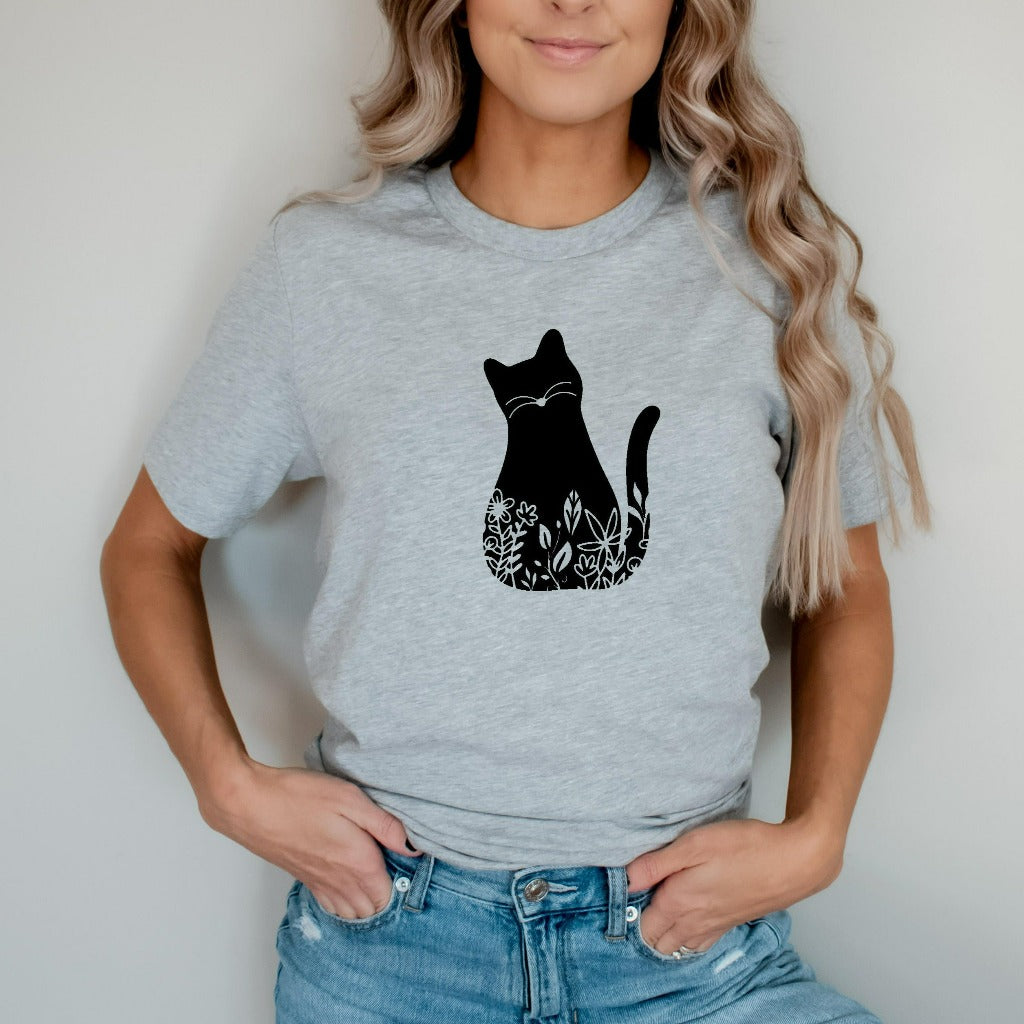 Cat Graphic Tee, Floral Cat Shirt, Cat Shirts for Women, Cute Cat Shirt, Cat Mom Shirt, Gift for Cat Lover, Cat Lover Gift, Cat Mama Gift