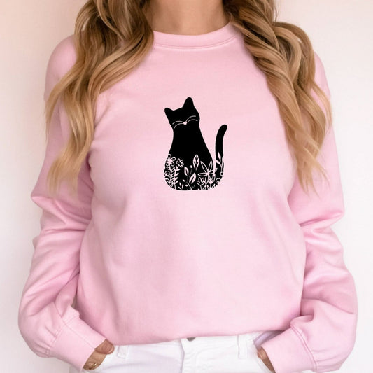 Cat Crewneck Sweatshirt, Floral Cat Shirt, Cat Shirts for Women, Cute Cat TShirt, Cat Mom T-Shirt, Gift for Cat Lover, Cat Mama Gift Graphic