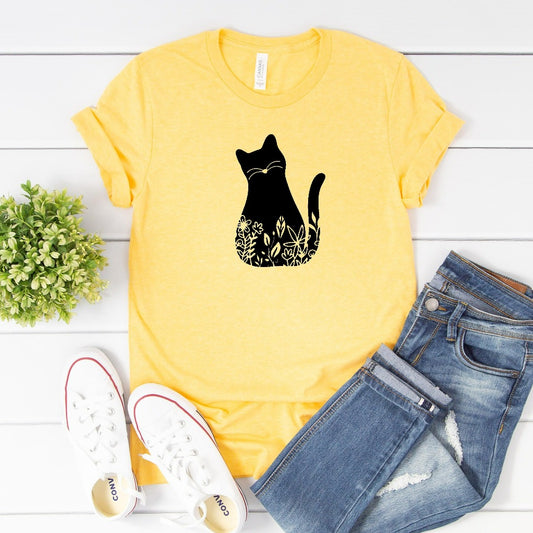 Cat Graphic Tee, Floral Cat Shirt, Cat Shirts for Women, Cute Cat Shirt, Cat Mom Shirt, Gift for Cat Lover, Cat Lover Gift, Cat Mama Gift