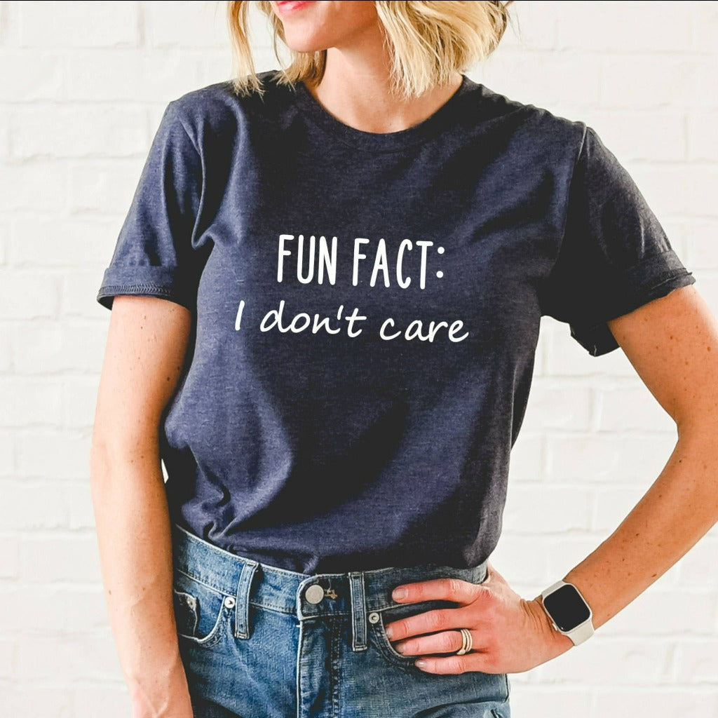 fun fact I don't care shirt, funny graphic tee, unisex funny sarcastic tshirt, funny gift for him for her, indifference shirt, indifferent tshirt