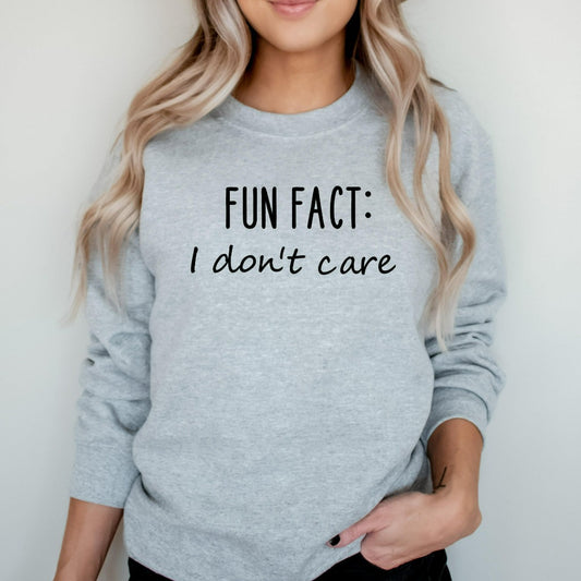 fun fact I don't care crewneck sweatshirt, funny graphic tee, unisex funny sarcastic shirt, funny gift for him for her, indifference shirt, indifferent tshirt