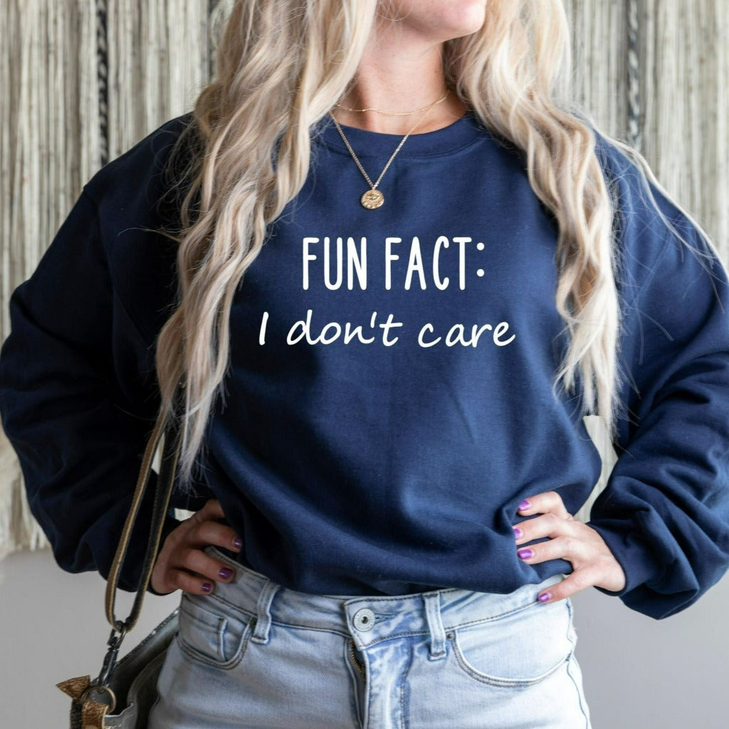 fun fact I don't care crewneck sweatshirt, funny graphic tee, unisex funny sarcastic shirt, funny gift for him for her, indifference shirt, indifferent tshirt