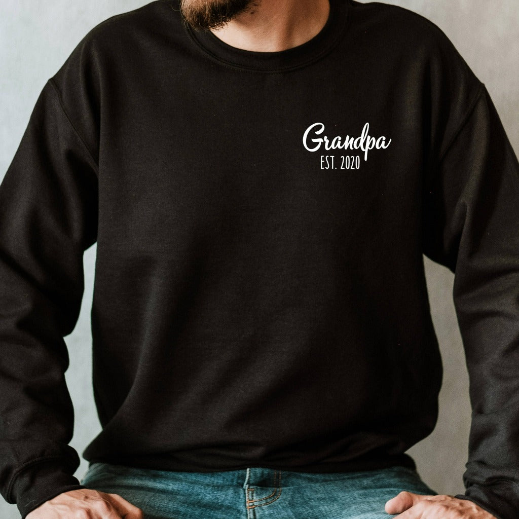 grandpa established crewneck sweatshirt, gift for new grandpop, baby announcement shirt