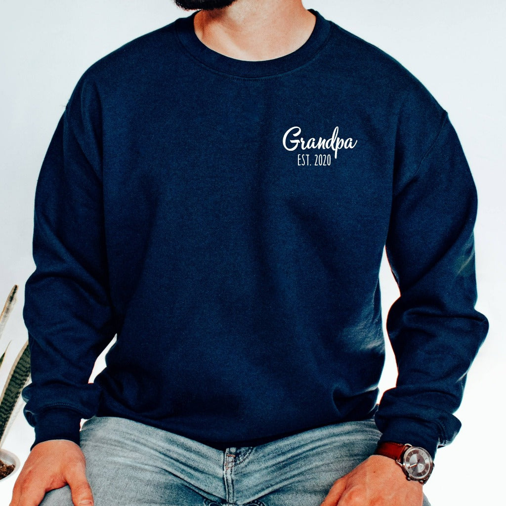 grandpa established crewneck sweatshirt, gift for new grandpop, baby announcement shirt