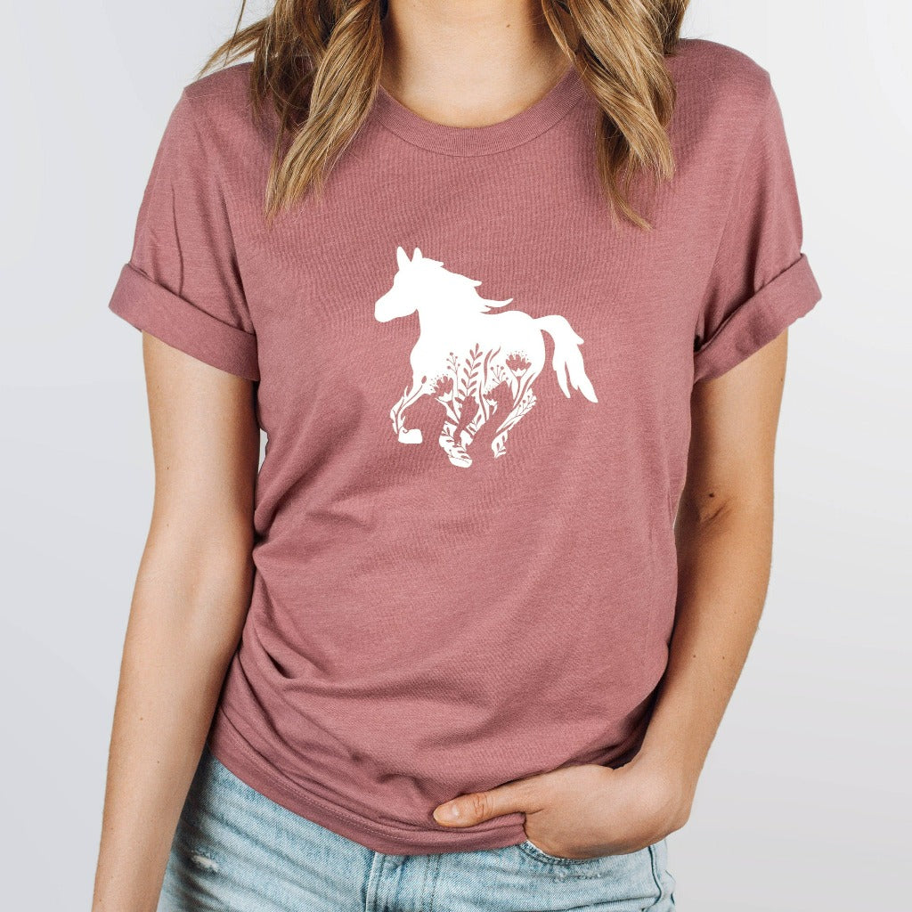 horse shirts for women, floral horse graphic tee, gift for horse lover, equestrian gift, gift for her