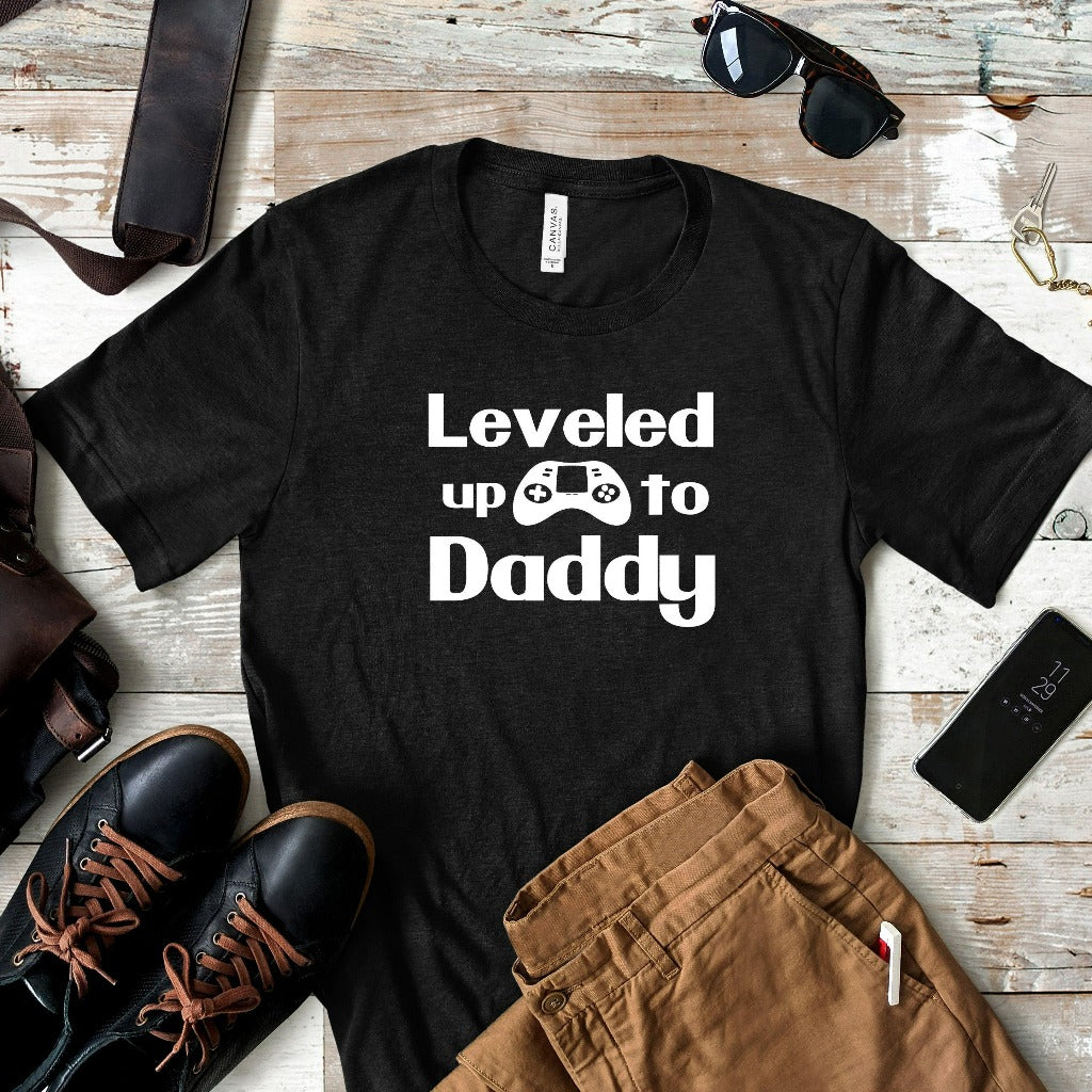 Leveled up to Daddy Shirt, Gift for new dad, gamer dad new baby gift from wife to husband, baby shower shirt