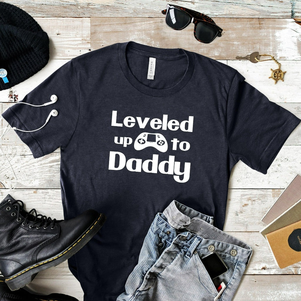 Leveled up to Daddy Shirt, Gift for new dad, gamer dad new baby gift from wife to husband, baby shower shirt