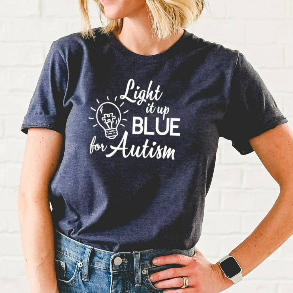 Autism Shirt, Light It Up Blue For Autism, Autism Awareness Graphic Tee, Love Needs No Words, Autism Mom TShirt, light it up blue for autism