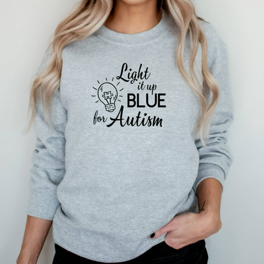 light it up blue for autism crewneck sweatshirt, autism awareness shirt, gift for autism mom