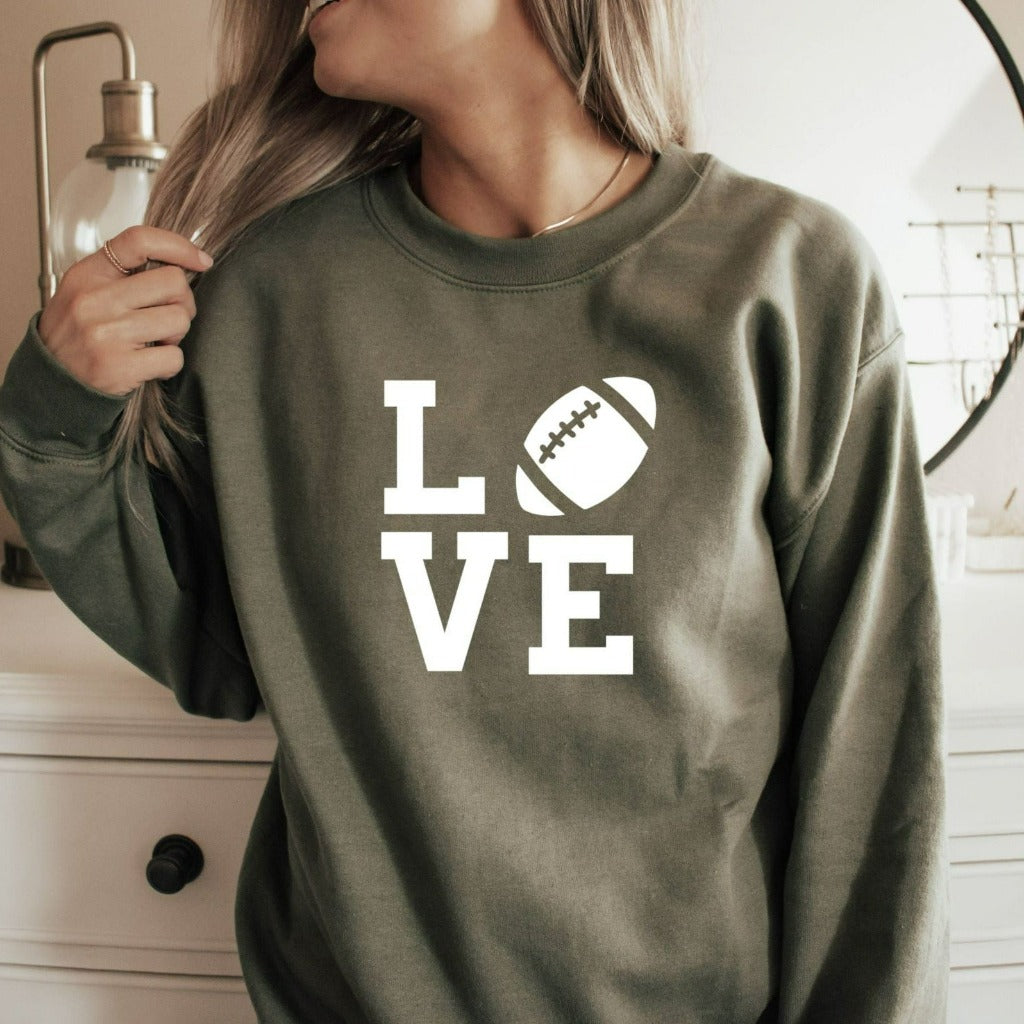 Love football crewneck sweatshirt, football mom shirt, gift for football mom, football season sweatshirt, football fan crewneck