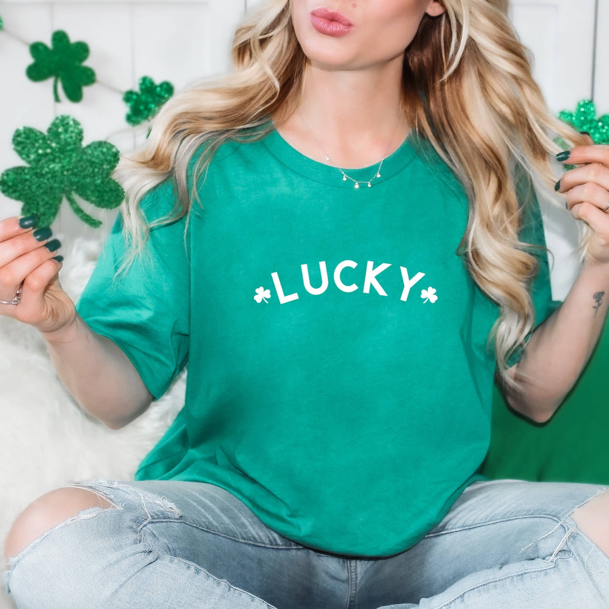 Lucky Shamrock Shirt, St Patricks Day TShirt, Lucky Me Graphic Tee, Irish Shirt, Kiss Me I'm Irish Shirt, Minimalist St Patty's Party Tee