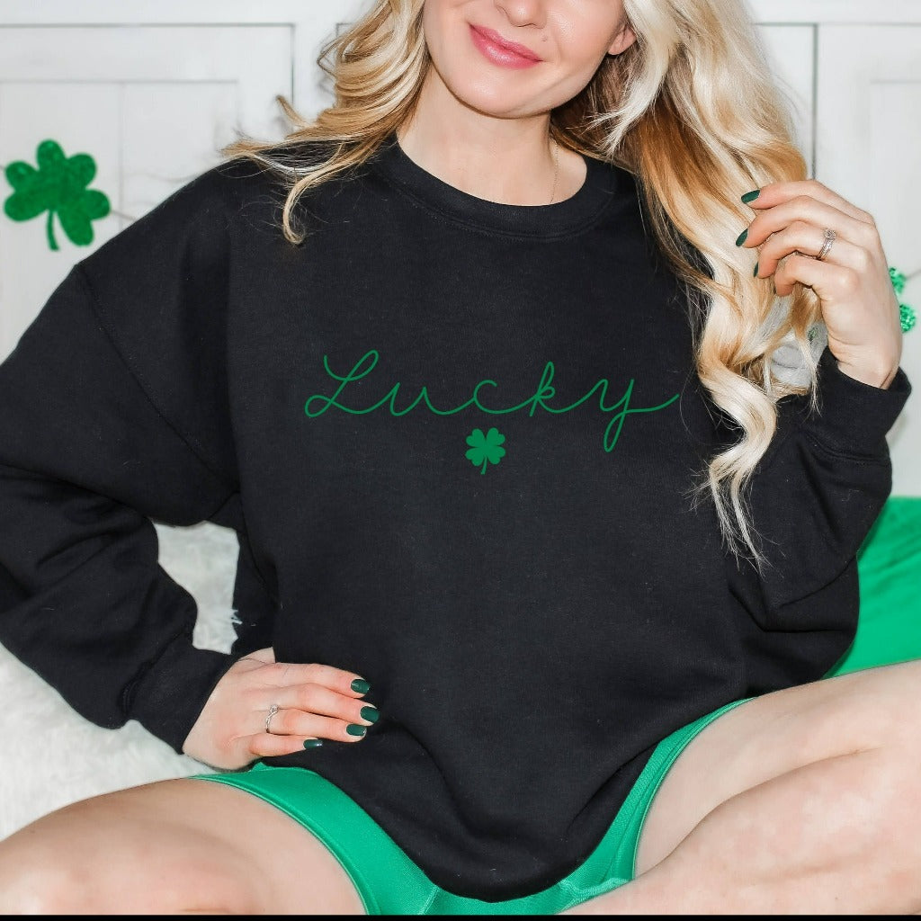 Lucky Sweatshirt, Clover Sweatshirt, St Patricks Day Sweatshirt, Saint Patrick's Pullover, Lucky Sweater, Clovers, Simple Holiday Sweater