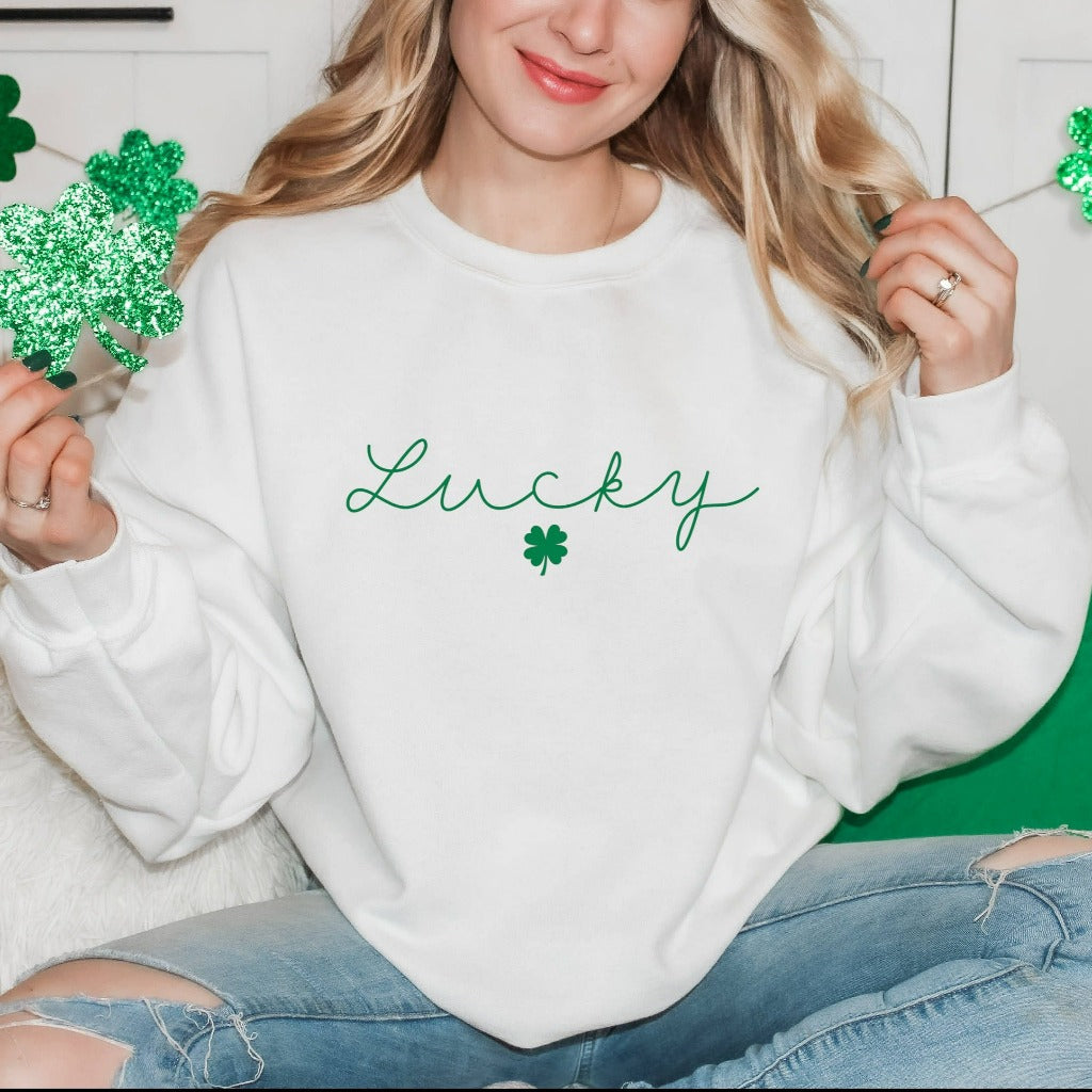 Lucky Sweatshirt, Clover Sweatshirt, St Patricks Day Sweatshirt, Saint Patrick's Pullover, Lucky Sweater, Clovers, Simple Holiday Sweater
