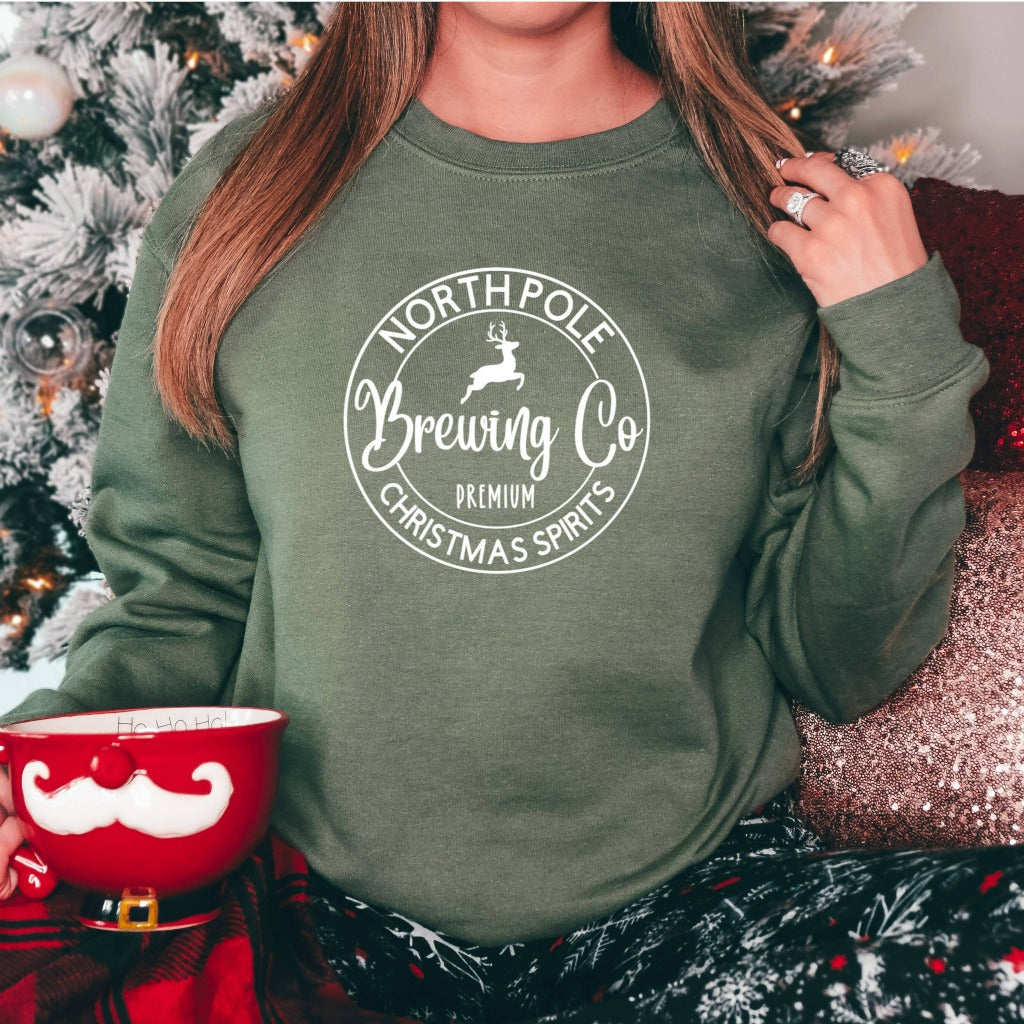 north pole brewing company crewneck sweatshirt, funny christmas tshirt, christmas party outfit, holiday shirt for her, cute christmas shirt, christmas gift