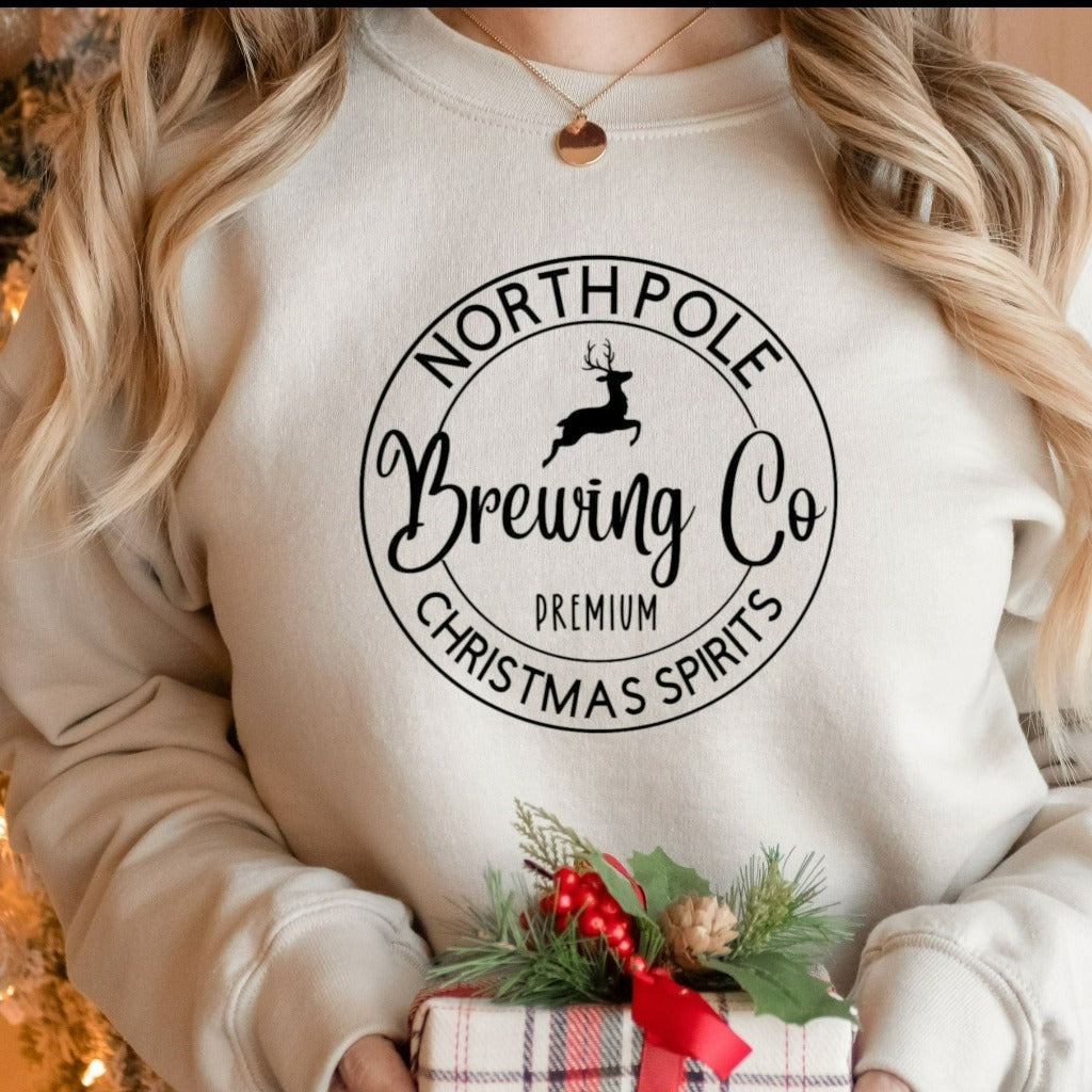 north pole brewing company crewneck sweatshirt, funny christmas tshirt, christmas party outfit, holiday shirt for her, cute christmas shirt, christmas gift