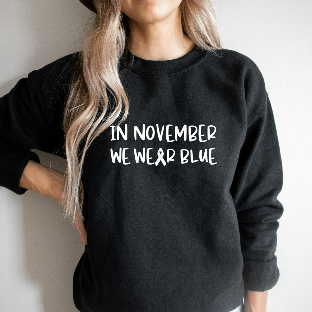 in november we wear blue crewneck sweatshirt, diabetes awareness month shirt, gift for diabetic, diabetes mom shirt