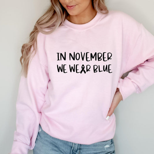 in november we wear blue crewneck sweatshirt, diabetes awareness month shirt, gift for diabetic, diabetes mom shirt