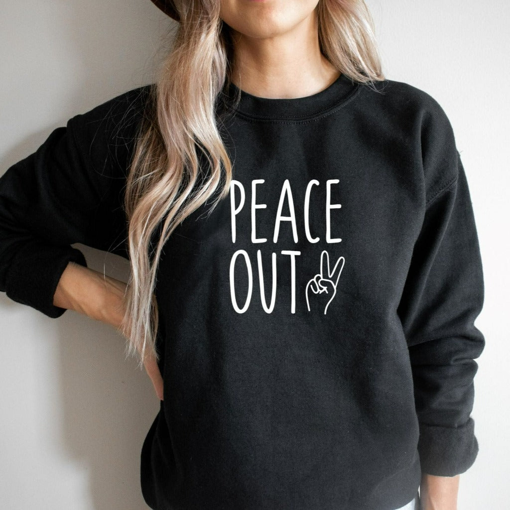 Peace Out crewneck sweatshirt, peace fingers, peace sign boho retro hippie shirt