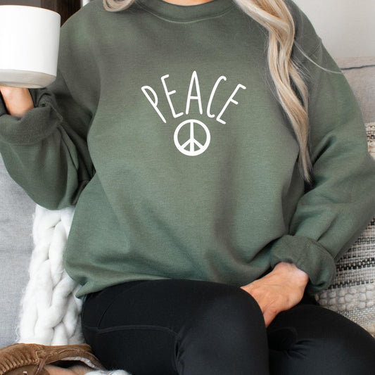 peace sign crewneck sweatshirt, gildan, peace love boho