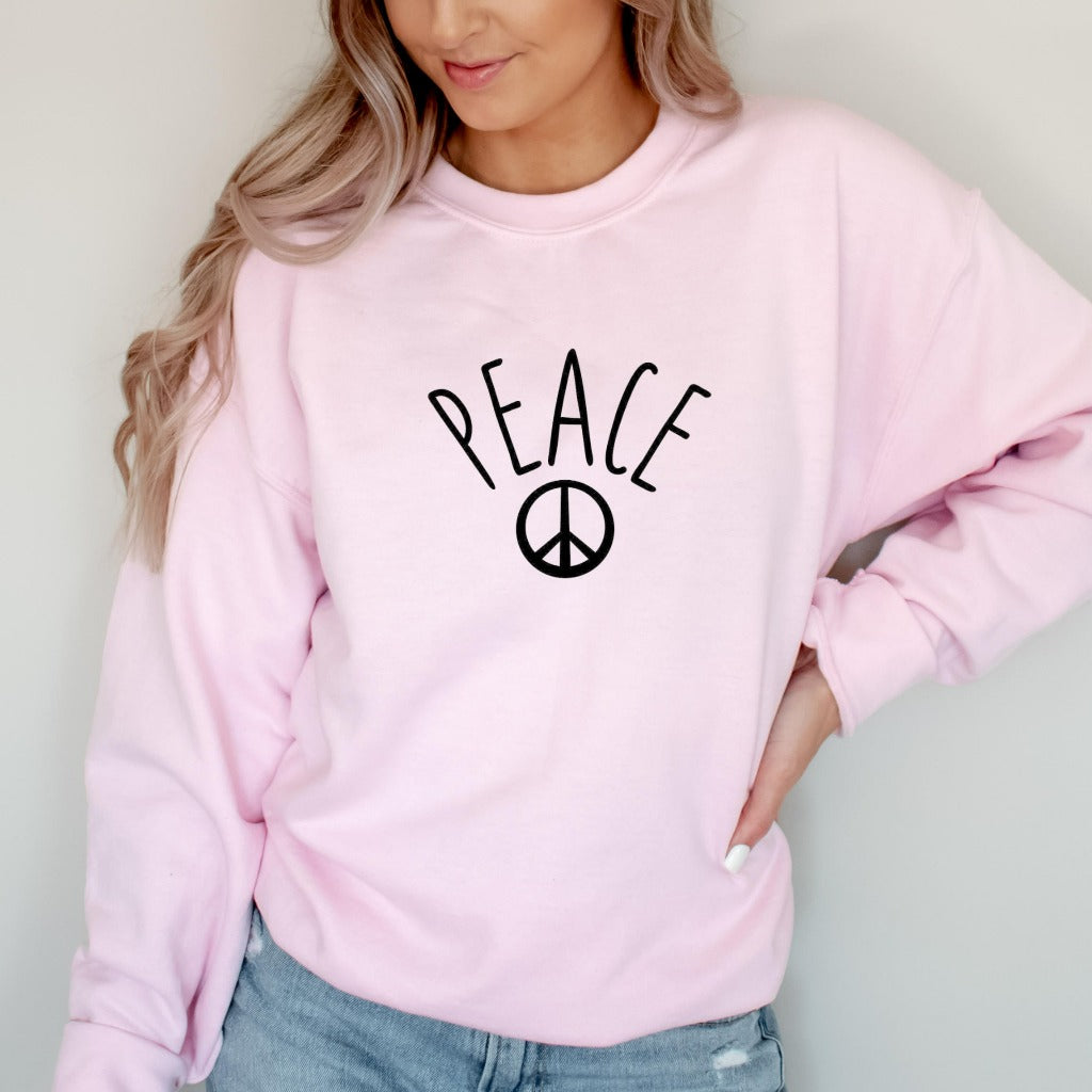 peace sign crewneck sweatshirt, gildan, peace love boho