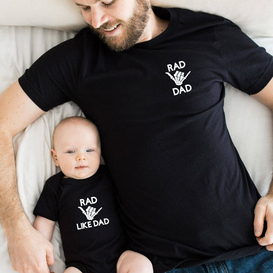 Rad like dad baby onesie, rad like dad toddler tshirt, matching daddy and me shirt set