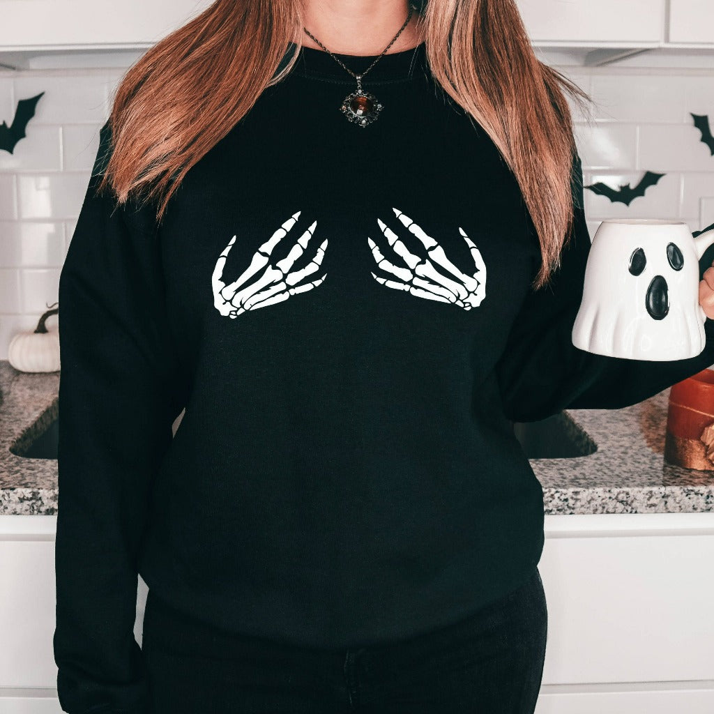 skeleton hands crewneck sweatshirt, halloween sweatshirt for her, funny fall sweatshirts