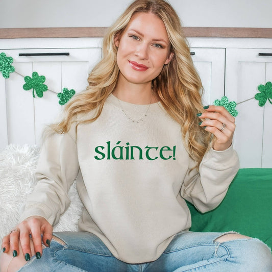 Slainte Sweatshirt, Irish Greeting, St. Patrick's Day Crewneck Sweatshirt, Health Cheer, Green Sweatshirt, Gift For Her, Gaelic St Patty's