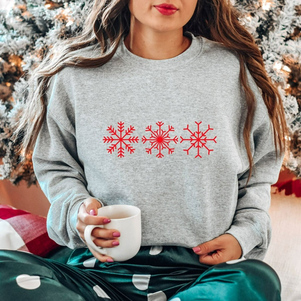 snowflake crewneck sweatshirt, let it snow tshirt, snow flake graphic tee, christmas shirt, holiday party shirt, cute christmas tee
