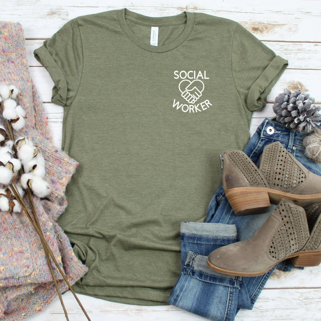 social worker shirt, pocket style cute social worker tshirt, social work month matching graphic tees, school social worker