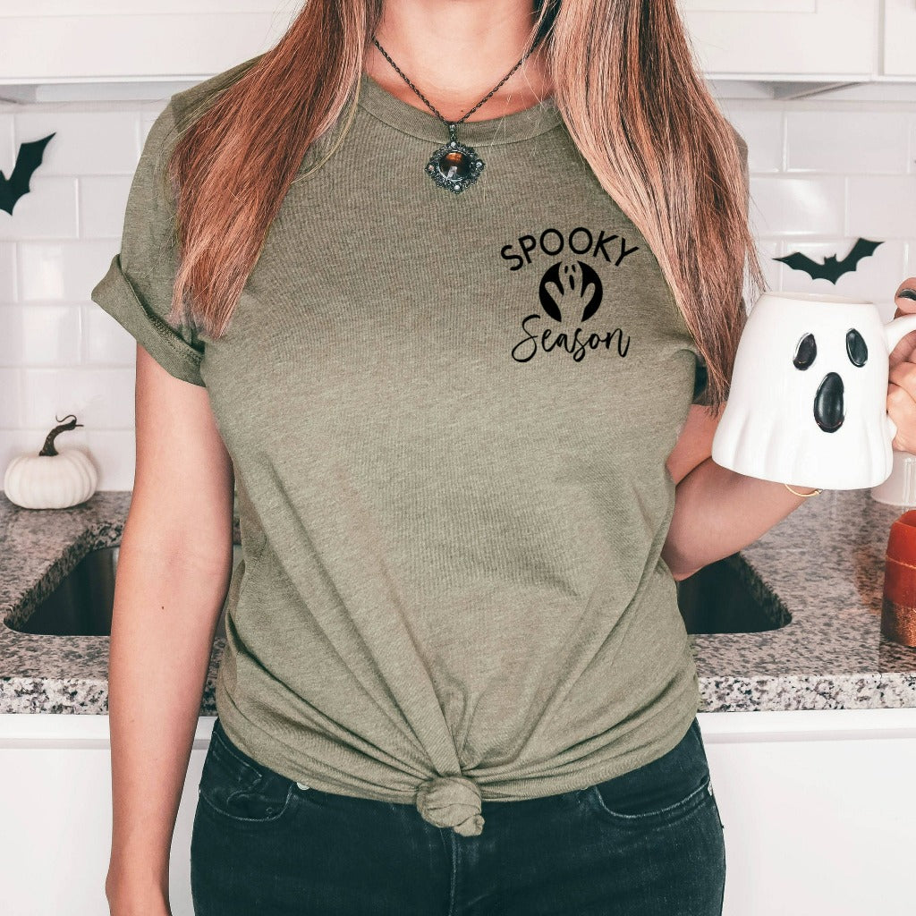 spooky season shirt, cute halloween ghost graphic tee for her, halloween party costume t shirt